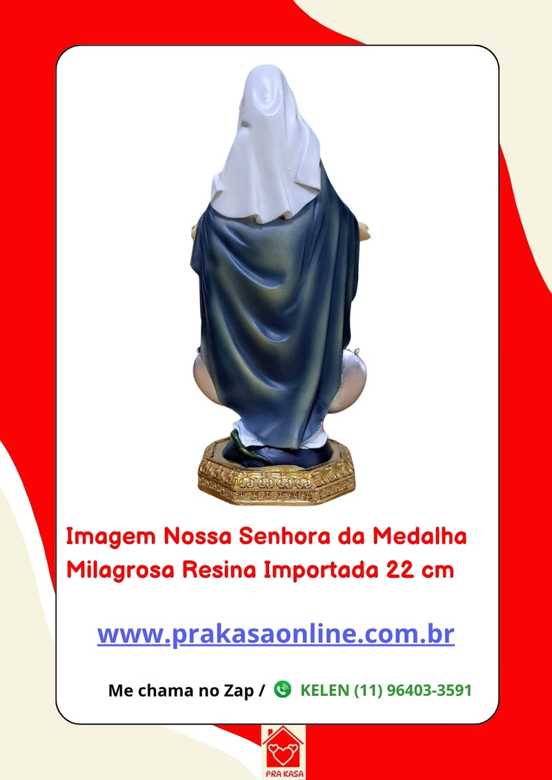 Imagem Nossa Senhora da Medalha Milagrosa Resina Importada 22 cm