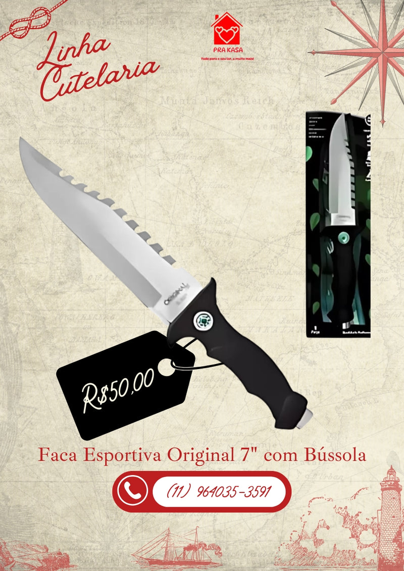 Faca Esportiva Marca Original com bússola 7"