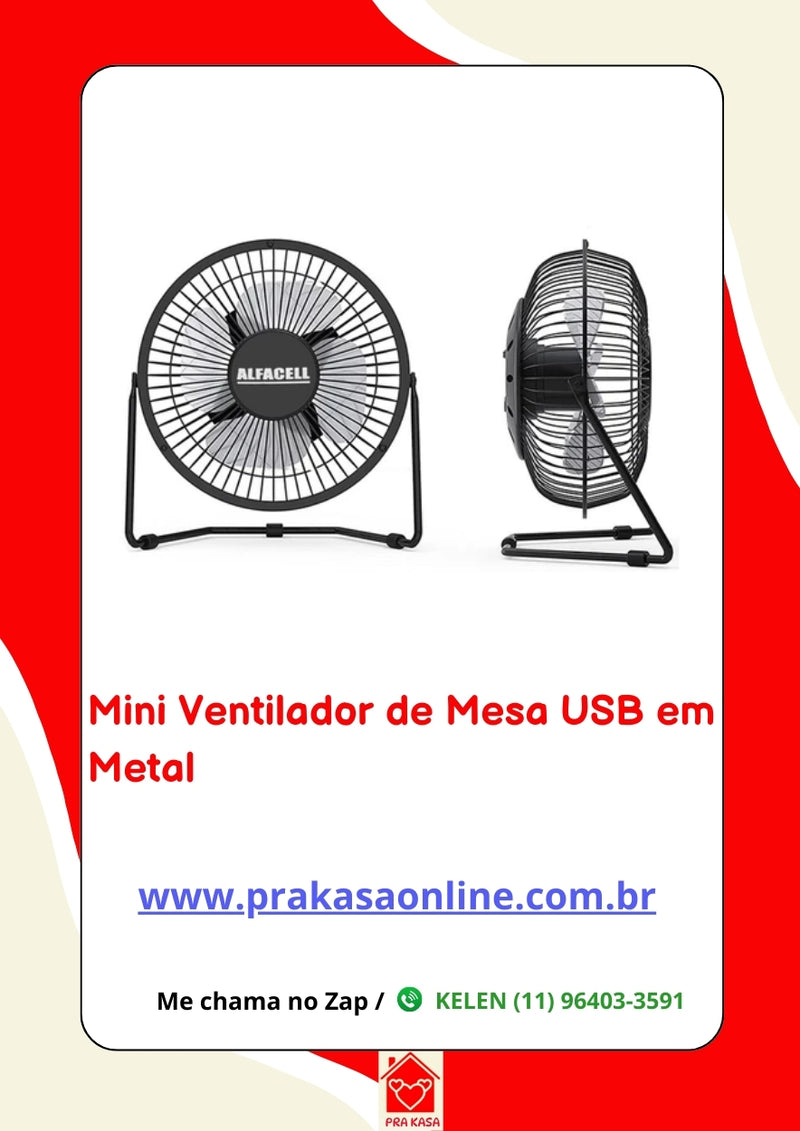Mini Ventilador de Mesa USB em Metal