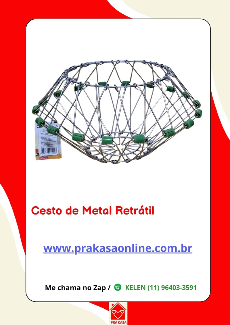 Fruteira Cesta Ovos Multiuso Retrátil Articulada Dobrável de Metal