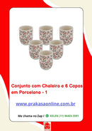 Conjunto de Chá em Porcelana Oriental 7 Peças – Chaleira 950 ml + 6 Copos 175 ml com Estampa Floral ou Oriental