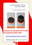 Lâmpada de Acampamento Portátil Carregamento Solar/USB