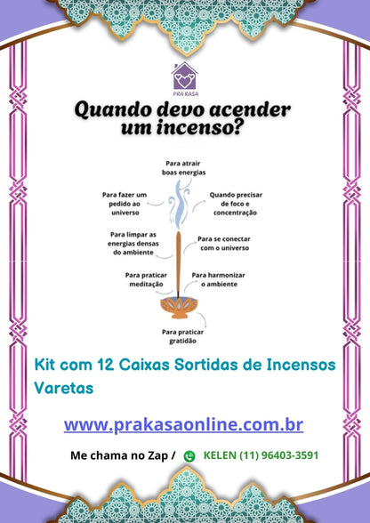 Kit com 12 Caixas Sortidas de Incensos Varetas