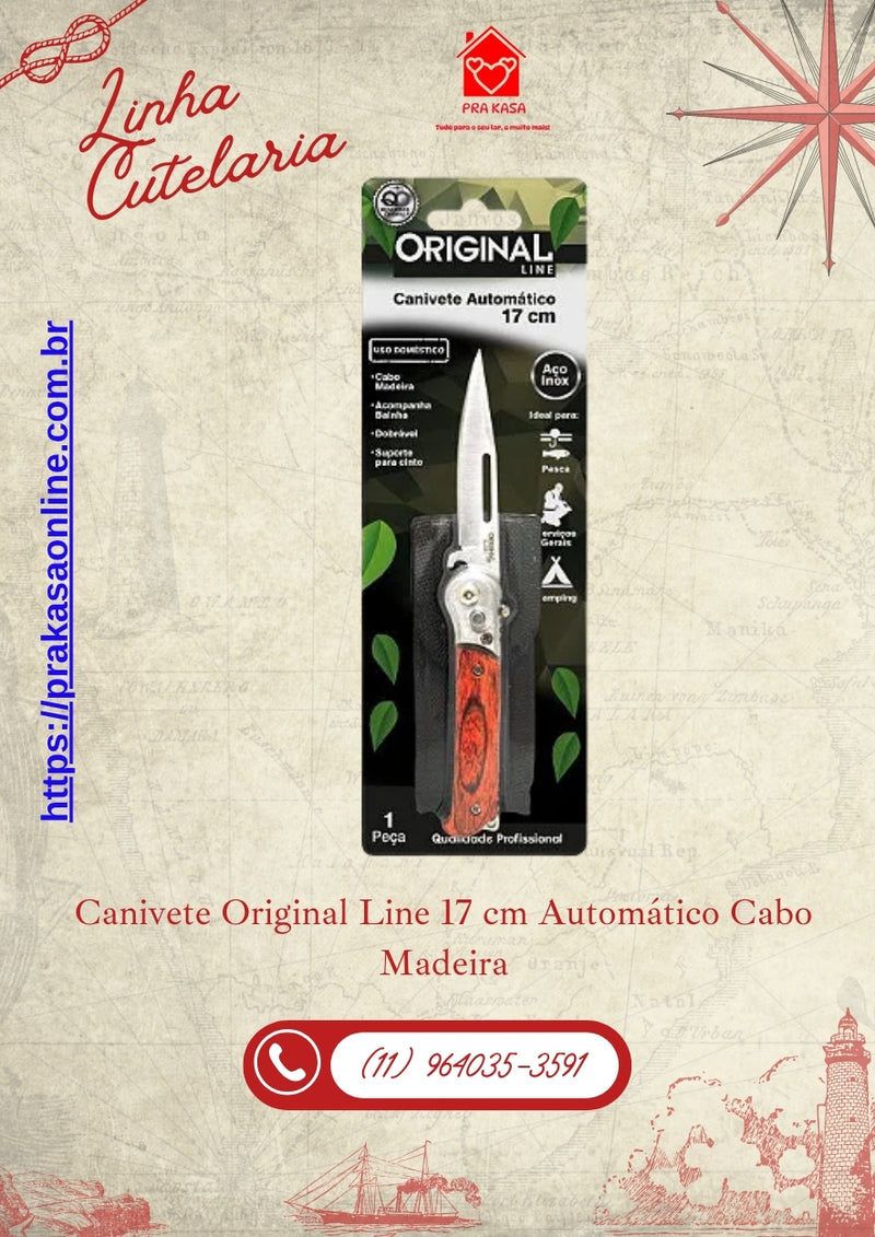Canivete Original Line 17 cm Automático Cabo Madeira