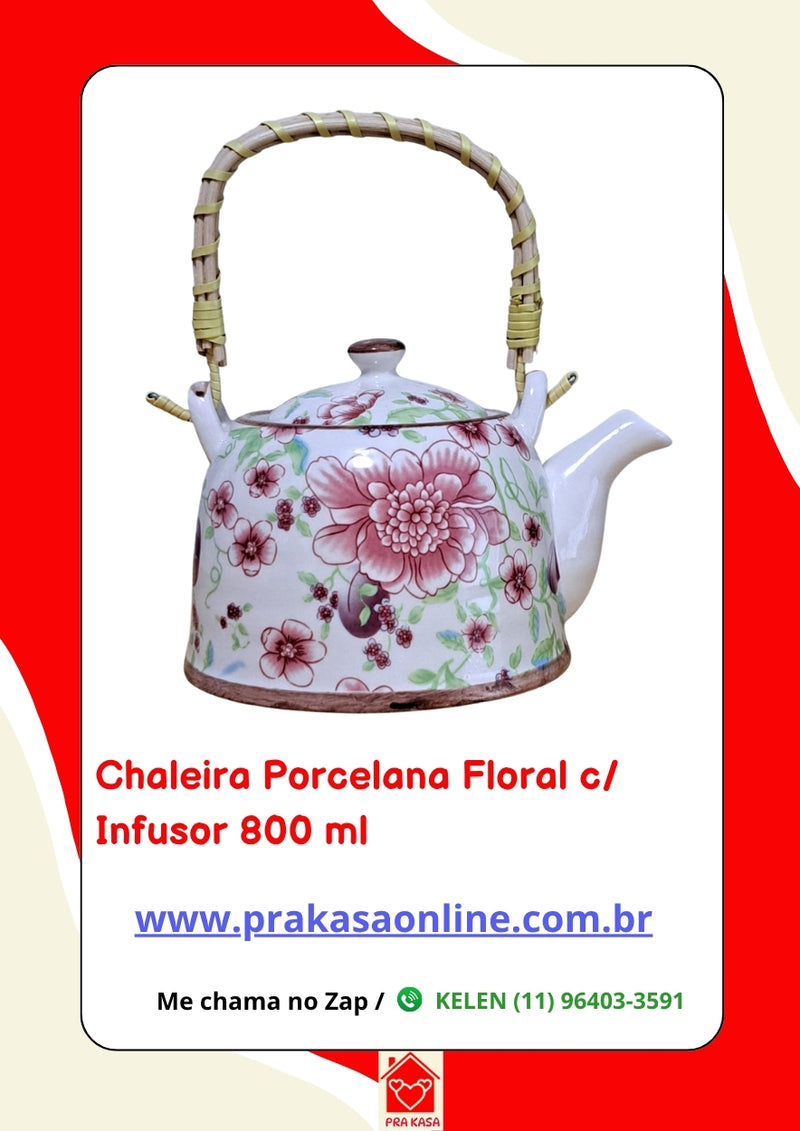 Chaleira Porcelana Oriental/Floral com Infusor 800 ml
