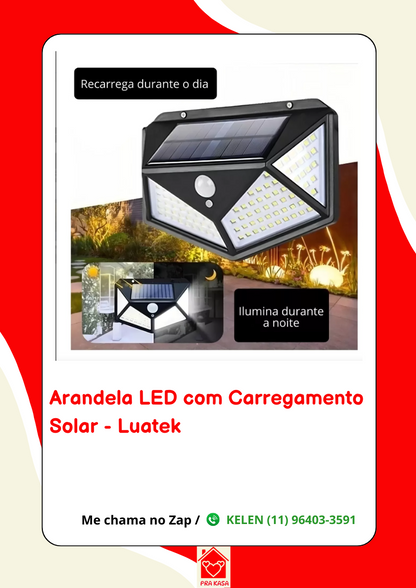 Luminária Arandela Solar Refletor Parede 100 LEDs, Com Sensor De Presença, Recarregavel, Para Quintal e Jardim