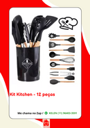 Kit de 12 Peças de Utensílios de Cozinha em Silicone Maciço e Cabo de Madeira
