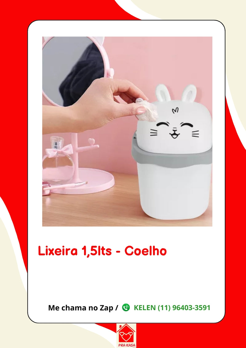 Lixeira Pequena 1,5l Lixeirinha Fofinha - Porta Treco - De Mesa - Coelho Branco - Urso Marrom