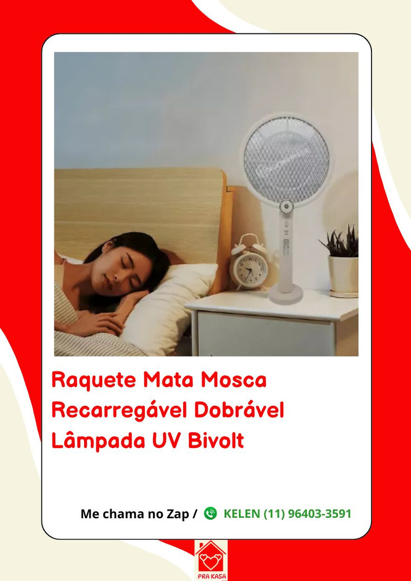 Raquete Elétrica Recarregável Mosquito Automática com Luz UV