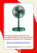 Mini Ventilador Silencioso Dobrável de Mesa Recarregável Portátil Sem Fio Carregamento USB Telescópico Altura Ajustável com 3 Velocidades
