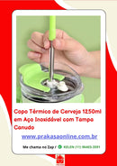 Copo Térmico de Cerveja 1250 ml em Aço Inoxidável com Tampa Canudo