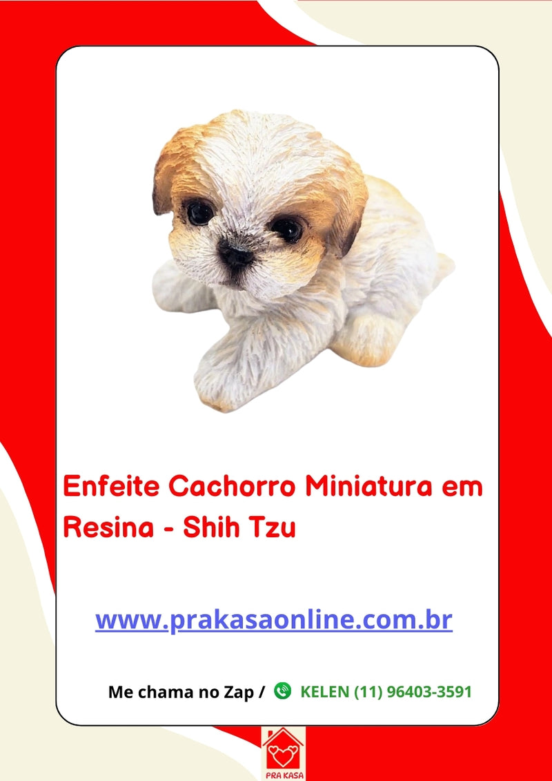 Enfeite Cachorro Miniatura em Resina - Shih Tzu