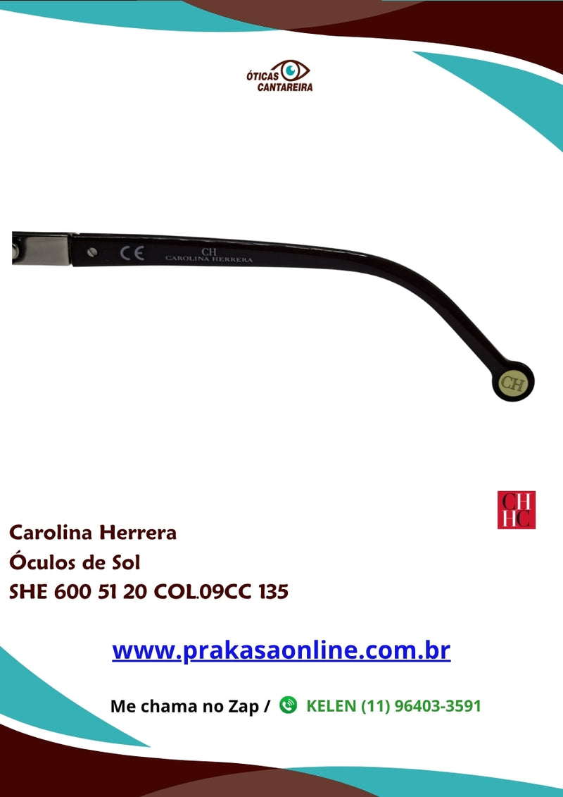 Carolina Herrera - Óculos de Sol - SHE 600 51 20 COL.09CC 135