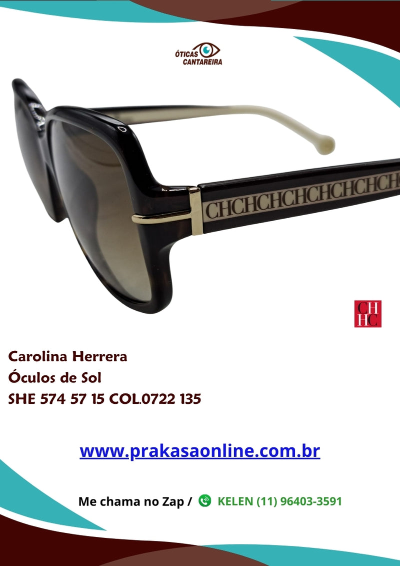 Carolina Herrera - Óculos de Sol Feminino - Modelo SHE 574 57 15 COL.0722 135
