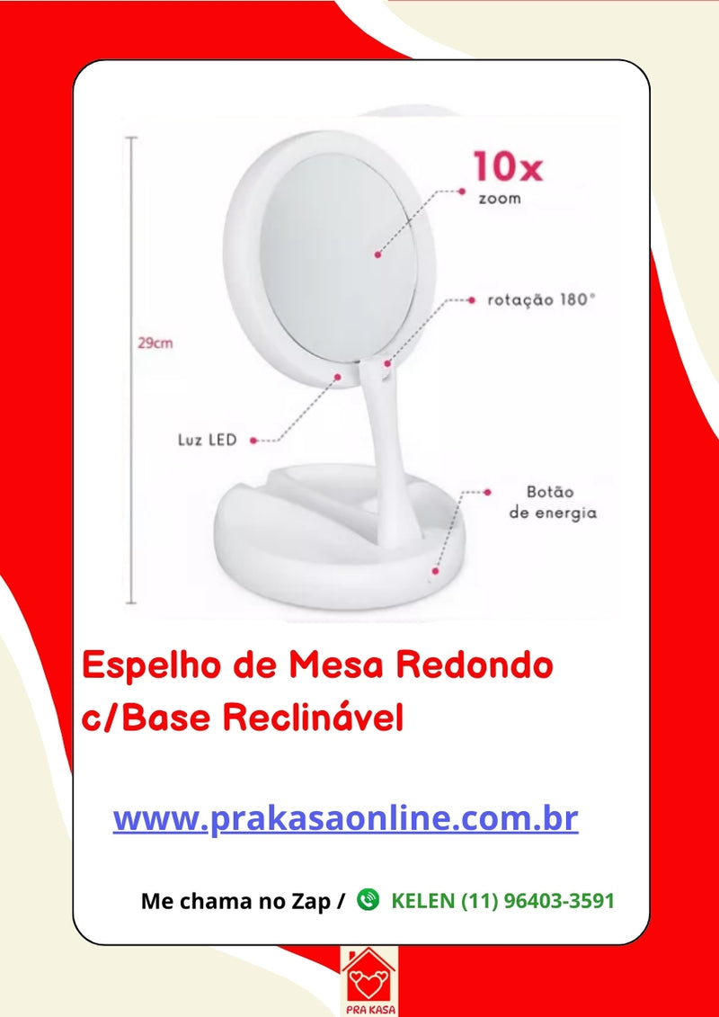 Espelho de Mesa Redondo com Base Reclinável