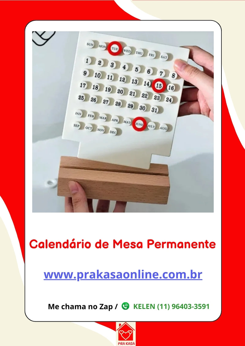 Calendário de Mesa Vintage com Anéis Deslizantes