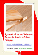 Açucareiro Lyor em Vidro com Tampa de Bambu e Colher Formigas