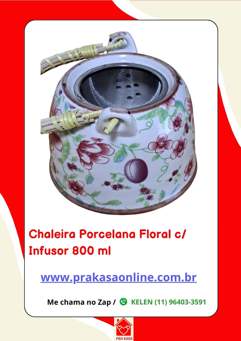 Chaleira Porcelana Oriental/Floral com Infusor 800 ml