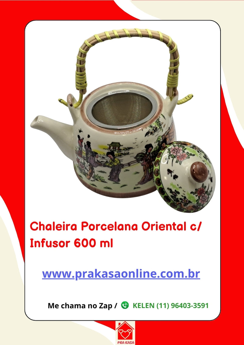 Chaleira Porcelana Oriental/Floral com Infusor 600 ml