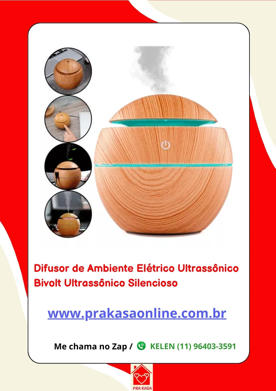 Difusor de Ambiente Elétrico Ultrassônico Bivolt Ultrassônico Silencioso
