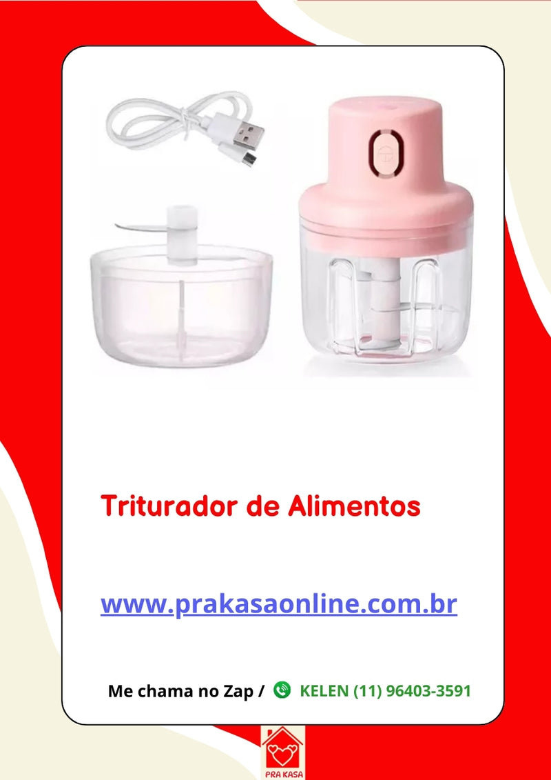 Processador Triturador Alimentos Elétrico Recarregável