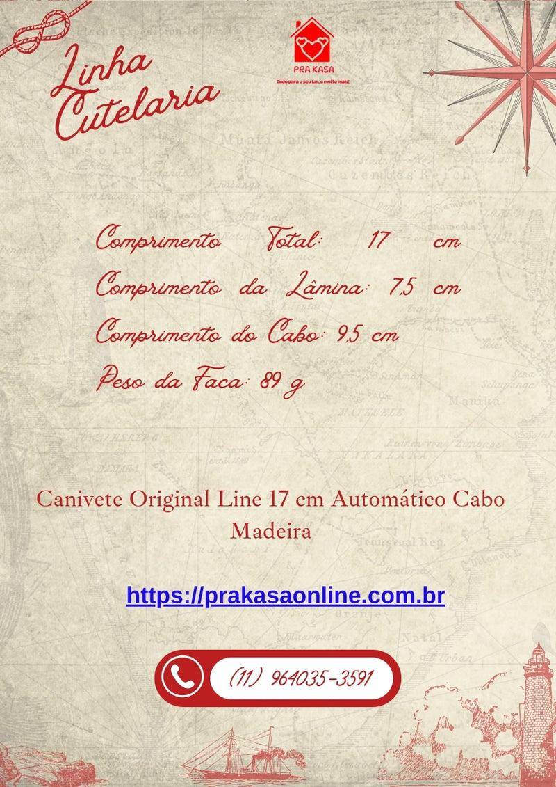 Canivete Original Line 17 cm Automático Cabo Madeira