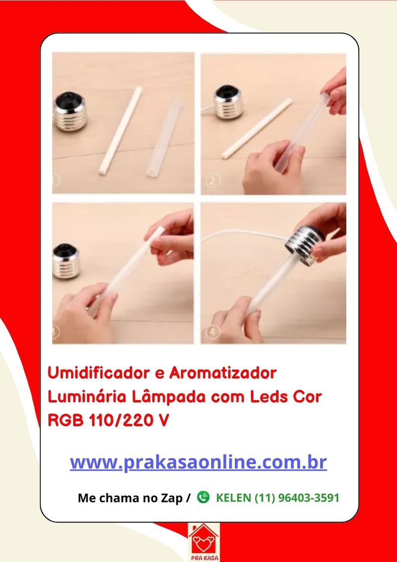 Umidificador e Aromatizador Luminária Lâmpada com Leds Cor RGB 110/220 V