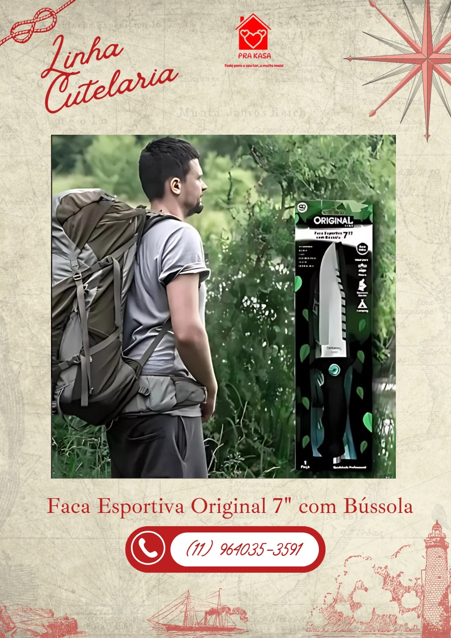 Faca Esportiva Marca Original com bússola 7"