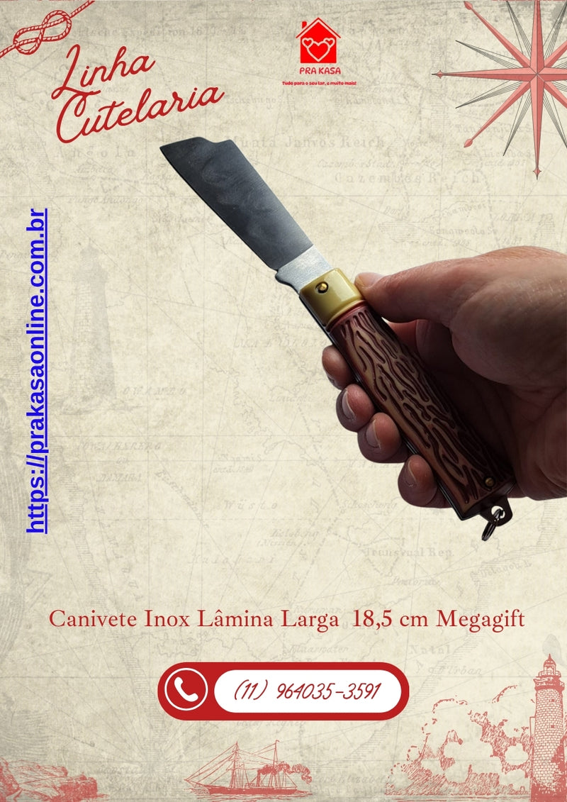 Canivete Inox Lâmina Larga 18,5 cm Megagift