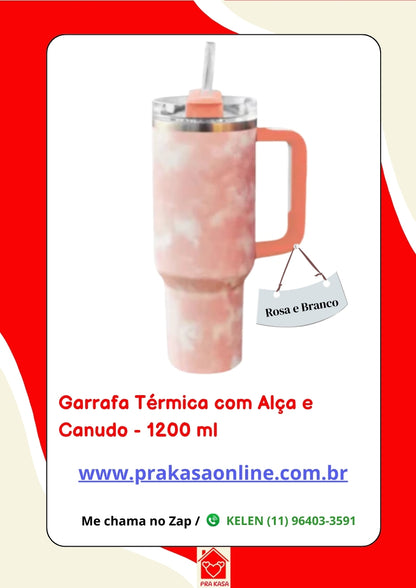 Garrafa Térmica 1200ml a Vácuo Água Gelada ou Quente com Alça e Canudo