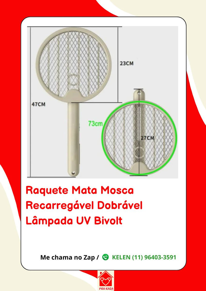 Raquete Elétrica Recarregável Mosquito Automática com Luz UV