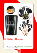 Kit de 12 Peças de Utensílios de Cozinha em Silicone Maciço e Cabo de Madeira