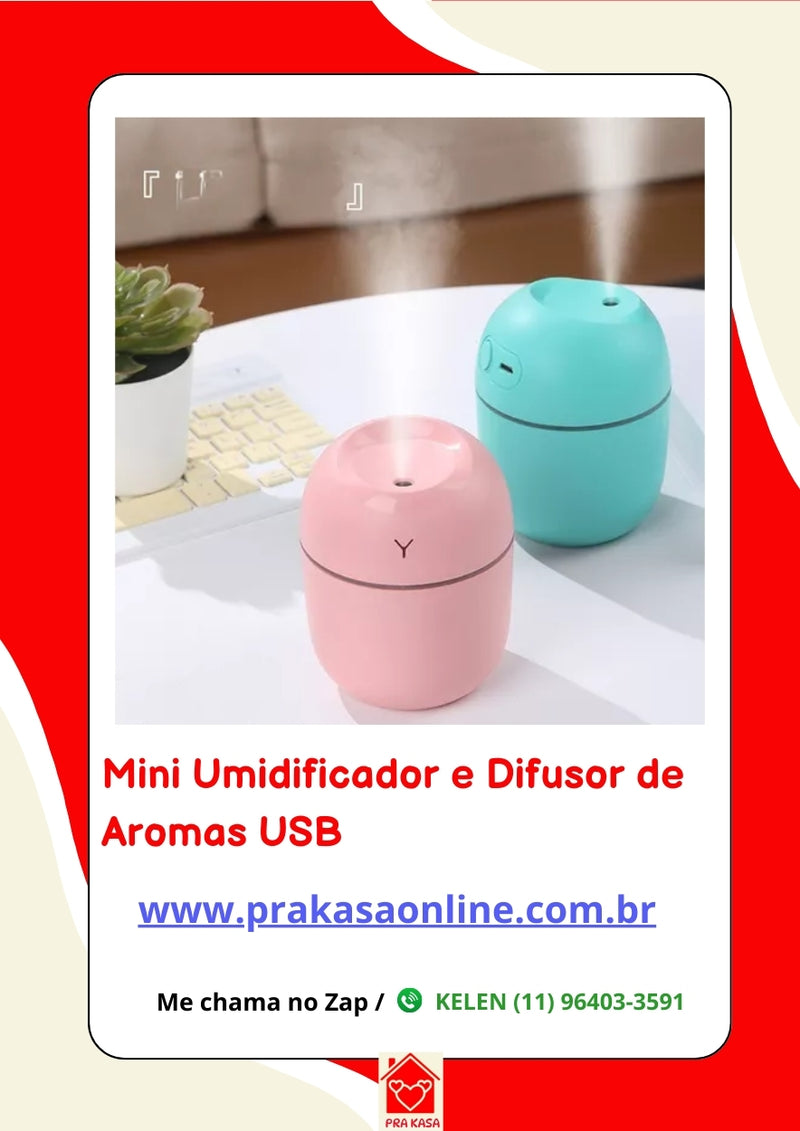 Mini Umidificador e Difusor de Aromas USB