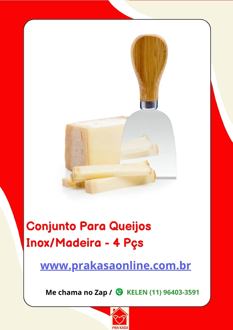 Conjunto Jogo de Utensílios para Queijo Inox 4 Peças Gourmet