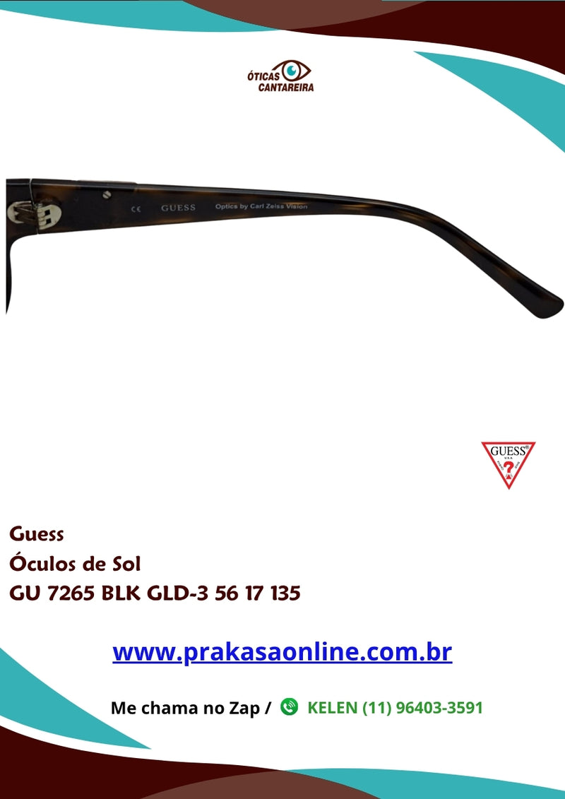 Guess - Óculos de Sol - GU 7265 BLK GLD-3 56 17 135