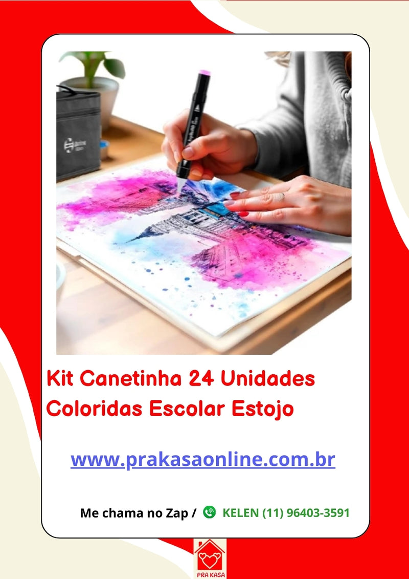 Canetinhas 24 Unidades Coloridas Escolar Estojo