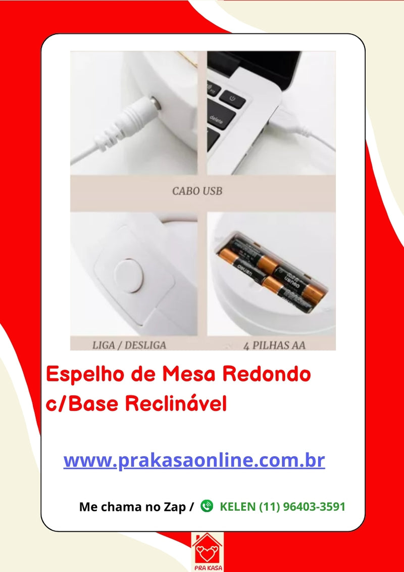 Espelho de Mesa Redondo com Base Reclinável