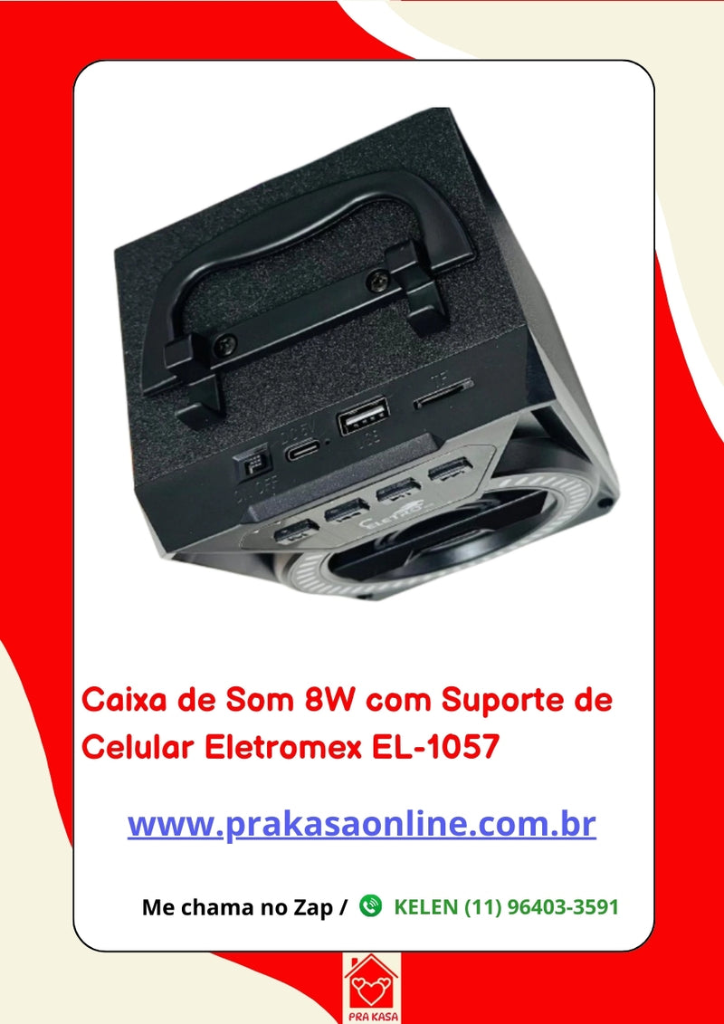 Caixa De Som 8W Com Suporte de Celular Eletromex EL-1057