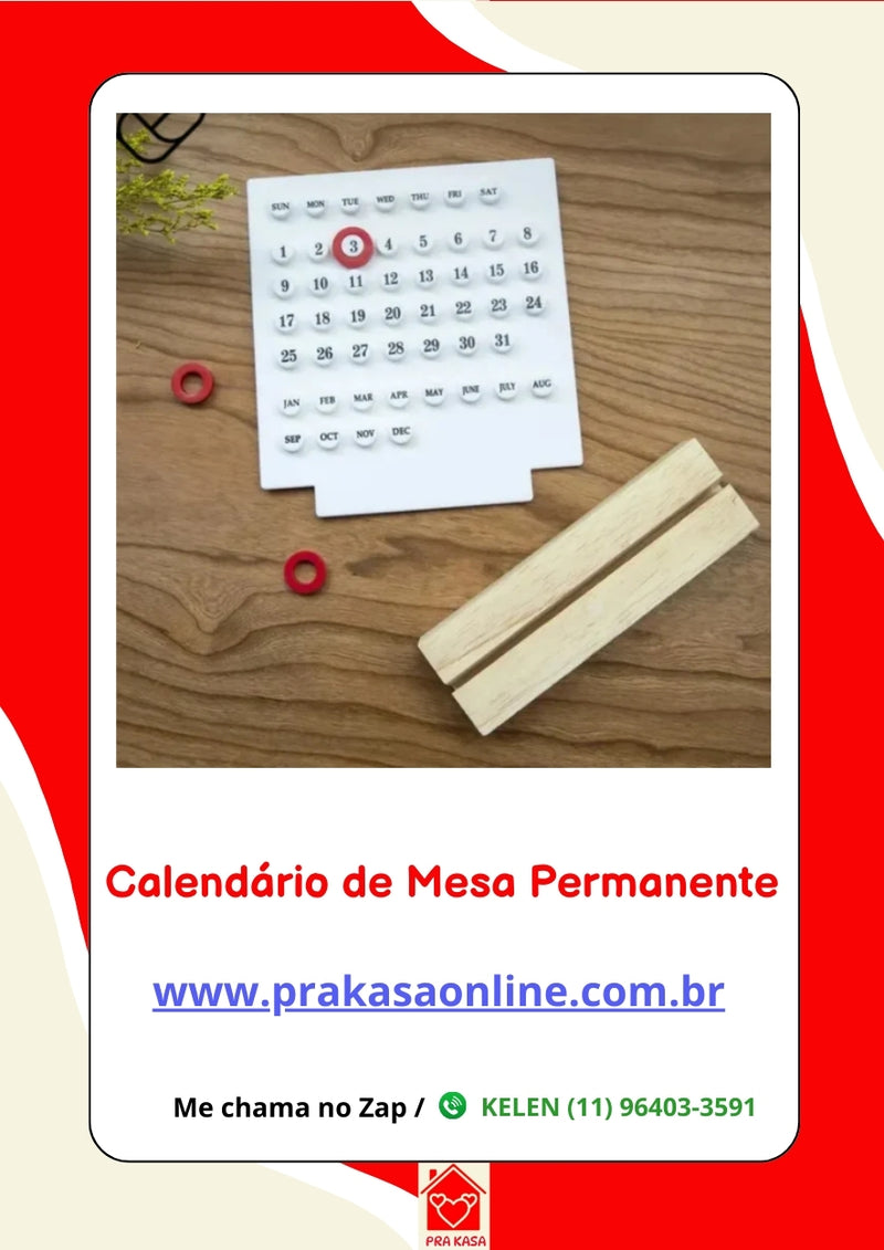 Calendário de Mesa Vintage com Anéis Deslizantes