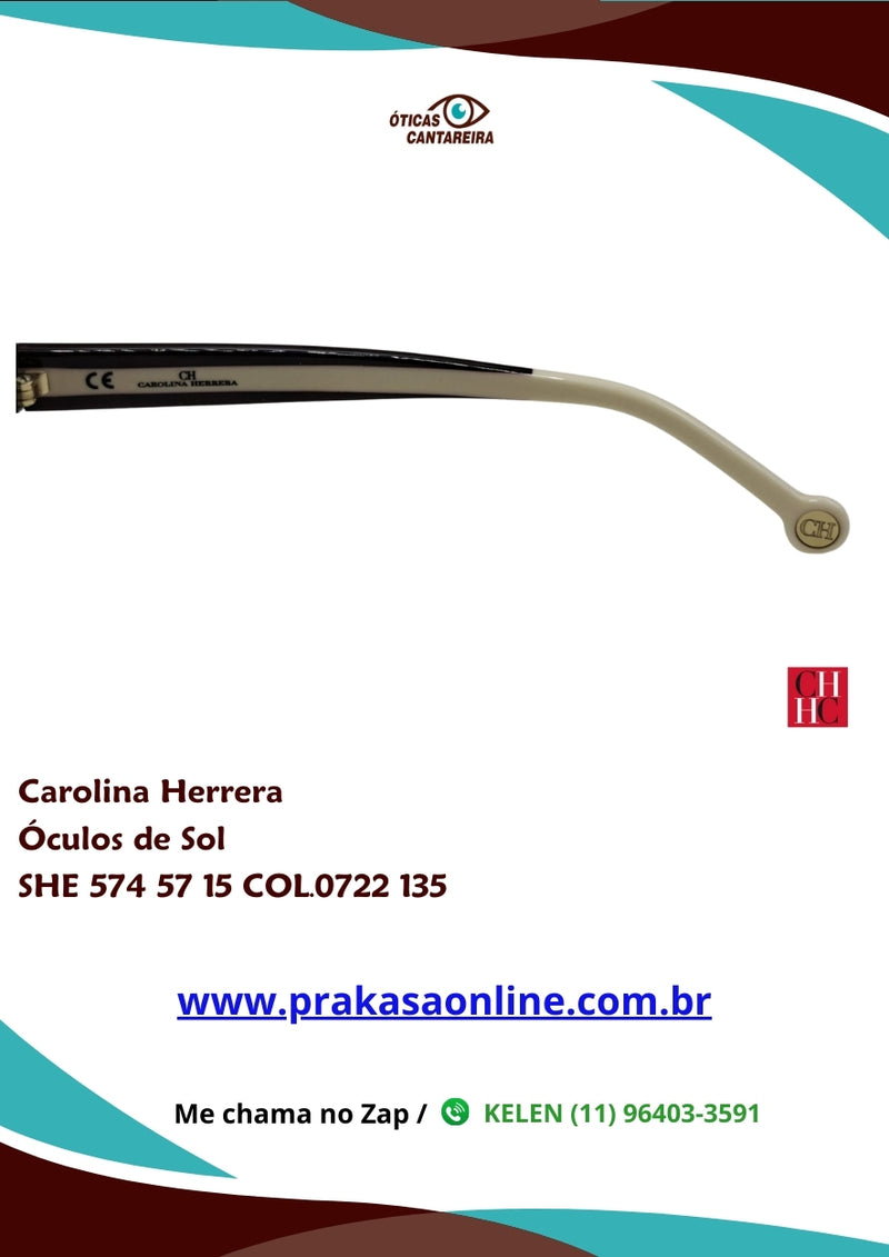 Carolina Herrera - Óculos de Sol Feminino - Modelo SHE 574 57 15 COL.0722 135