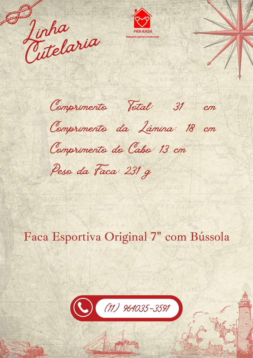 Faca Esportiva Marca Original com bússola 7"