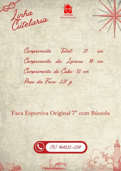 Faca Esportiva Marca Original com bússola 7"