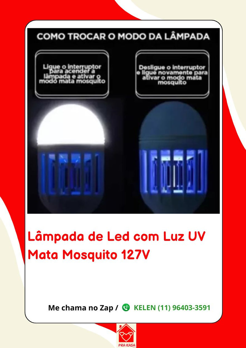 Lâmpada Led 60W Mata Mosquito Insetos Pernilongo Moscas