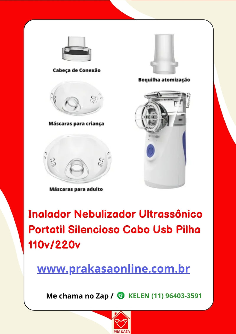 Nebulizador Portátil Silencioso Cabo Usb ou Pilha Bivolt