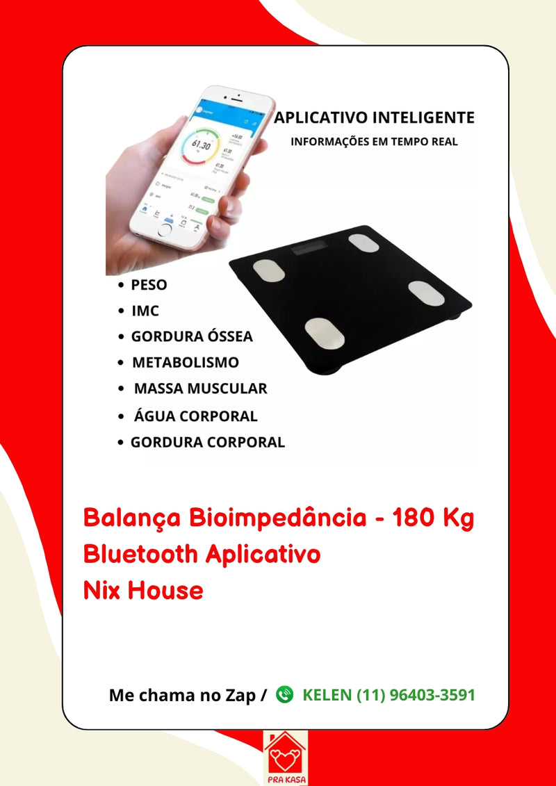 Balança Bioimpedância Profissional Com App Bluetooth 180kg Cor Preto