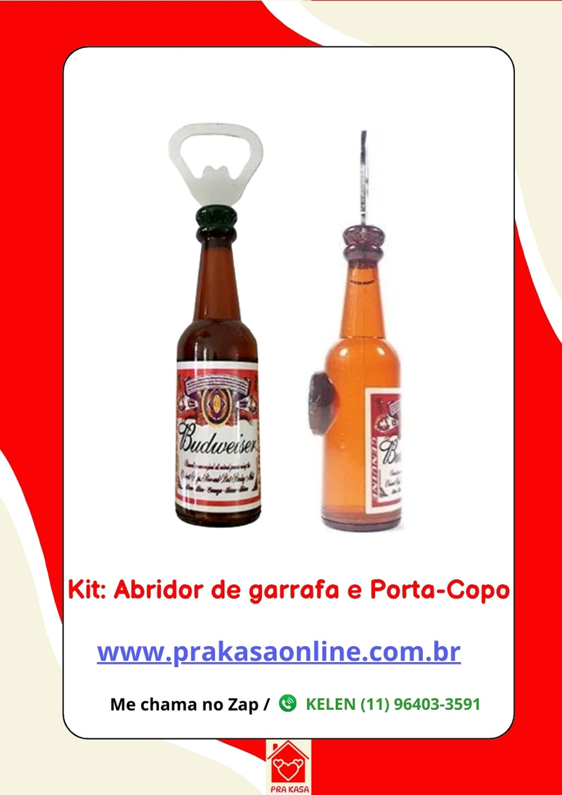 Kit: Abridor de garrafa e Porta-Copo Budweiser