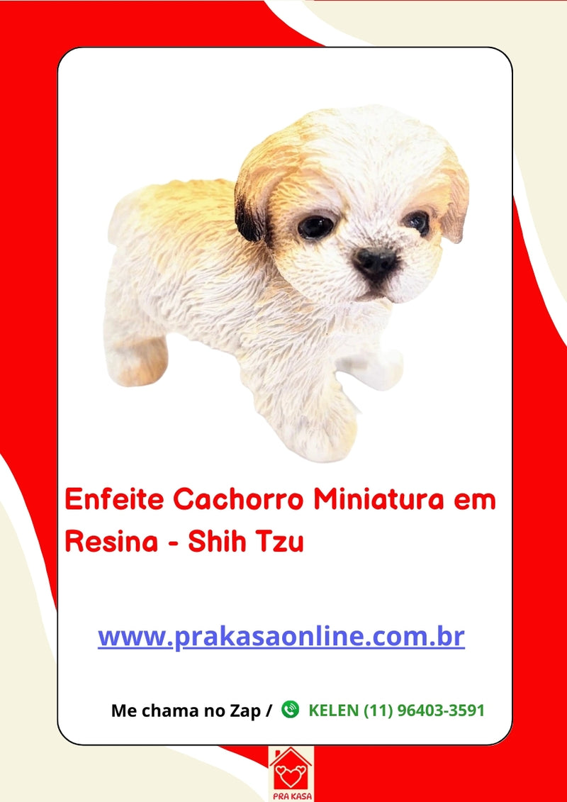 Enfeite Cachorro Miniatura em Resina - Shih Tzu