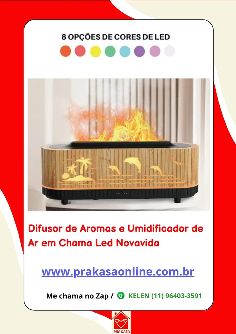 Difusor de Aromas e Umidificador de Ar em Chama Led Novavida