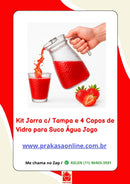 Kit Jarra c/ Tampa e 4 Copos de Vidro para Suco Água Jogo