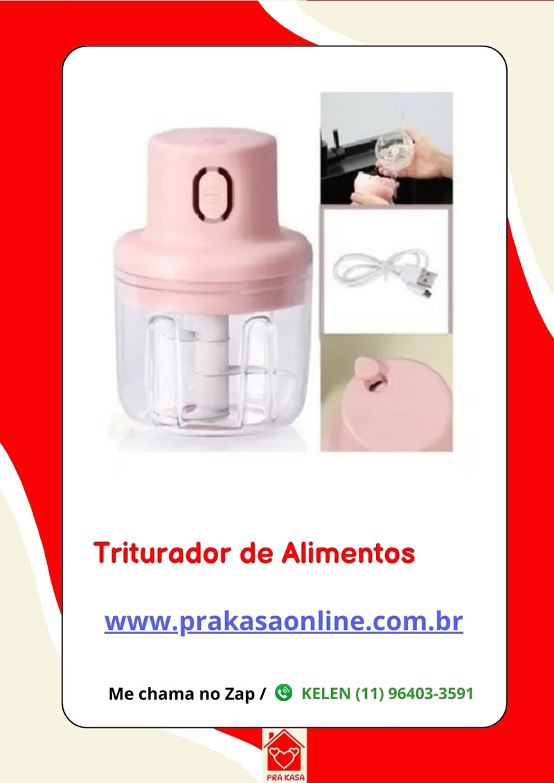 Processador Triturador Alimentos Elétrico Recarregável